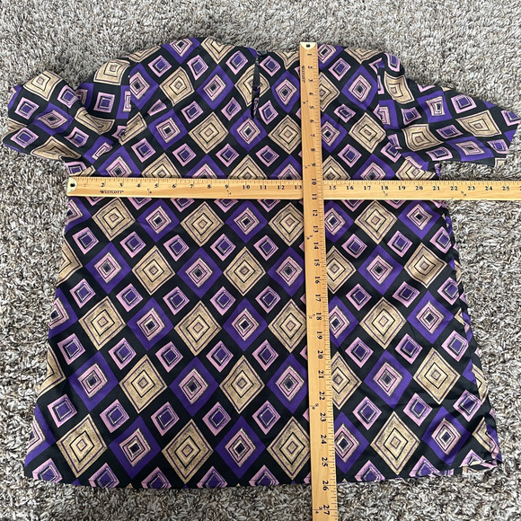 Blouse Top Size Large Purple Tan Geo Diamond Print Short Sleeve Shell Casual Vtg - Picture 10 of 10